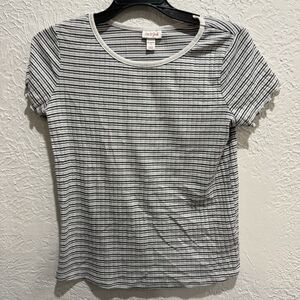 Cat & Jack Girls' Size XL 14/16 Black Gray & Cream Striped Short Sleeve Shirt
